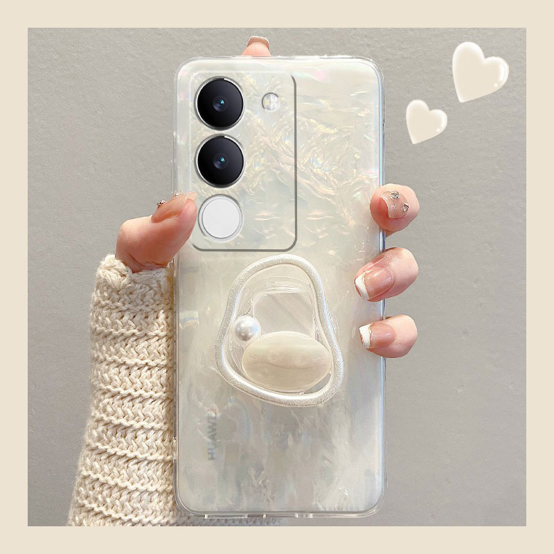 手机壳日韩贝壳纹透明带支架小众