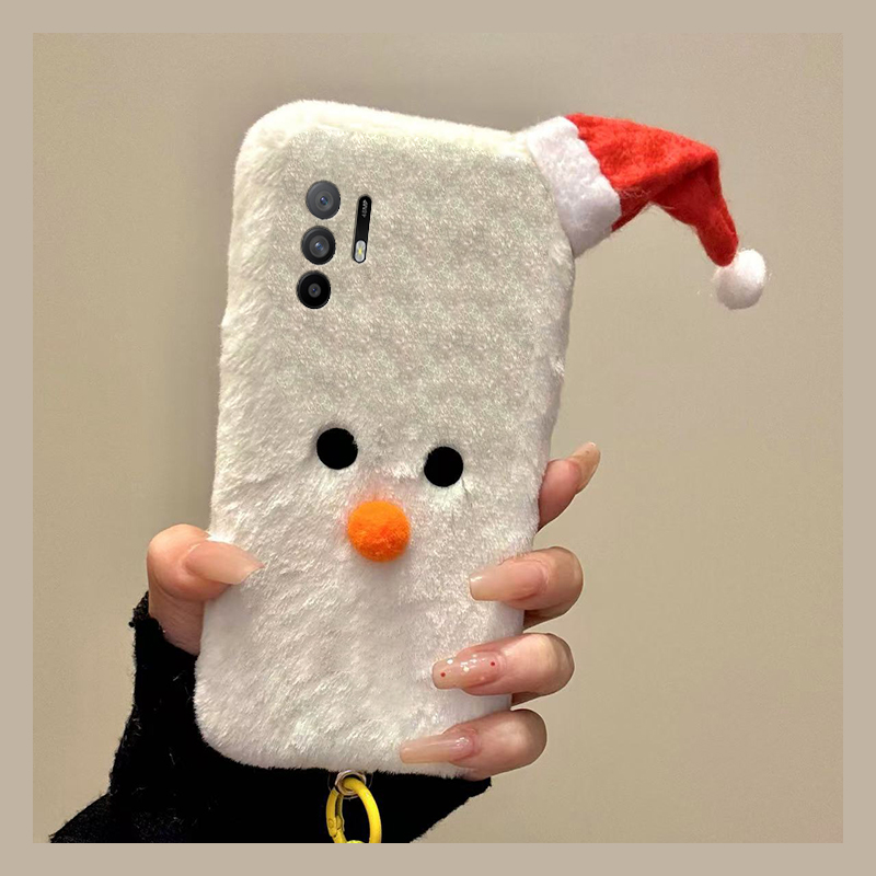 圣诞节雪人适用oppoa3pro手机壳a2x立体a1挂绳a97秋冬季a96毛绒a95a93a91a72a58a57a52a32a11a9a31a8a5卡通软