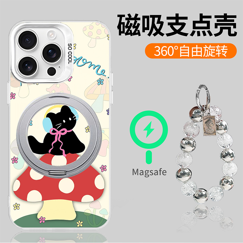 趣味蘑菇猫咪适用oppoa72手机壳a55立体a53可旋转a96磁吸a72支架a58可爱a32卡通a5pro挂链a3活力版a2m/oppo软