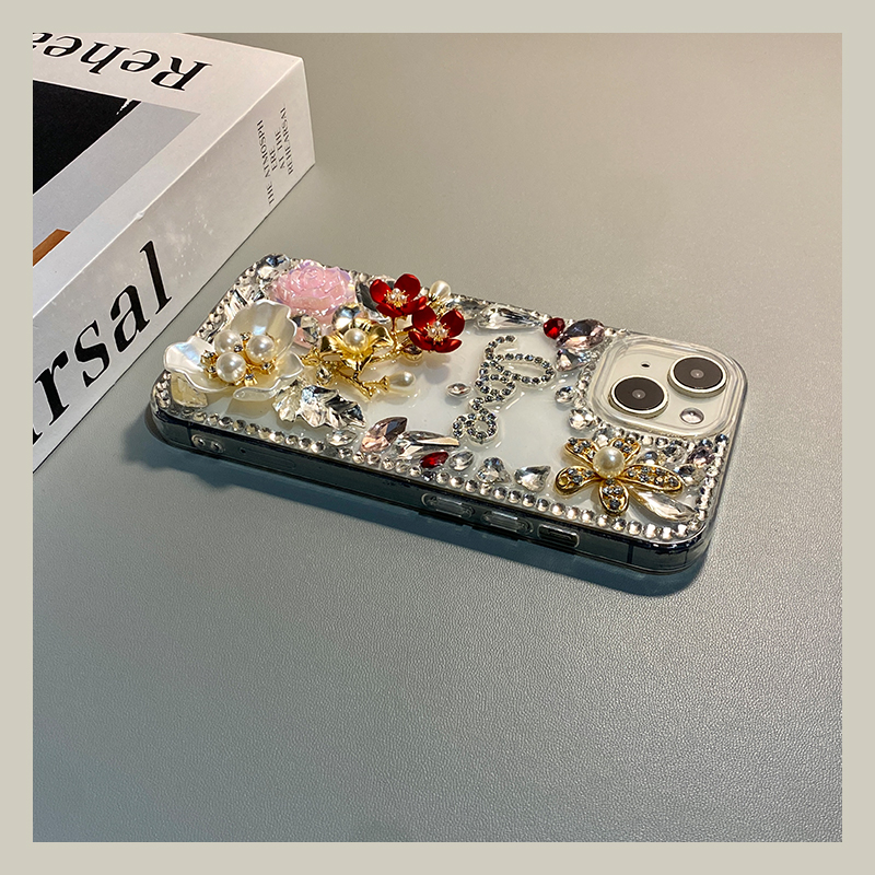 英文珍珠花朵适用oppor17pro手机壳r15x梦境版r11splus钻石r9s宝石r7plus水钻r17高级感oppo韩系0pp0日韩立体