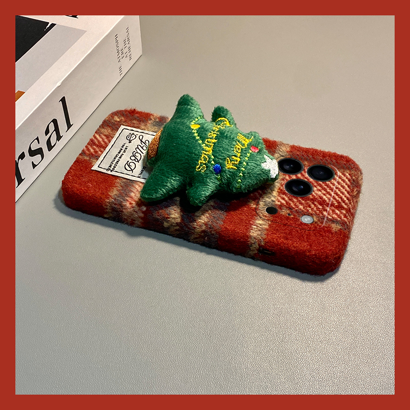 ins风红色格纹适用苹果17promax手机壳华为pura80荣耀500pro小米17圣诞树vivos30秋冬季opporeno15毛绒x300软