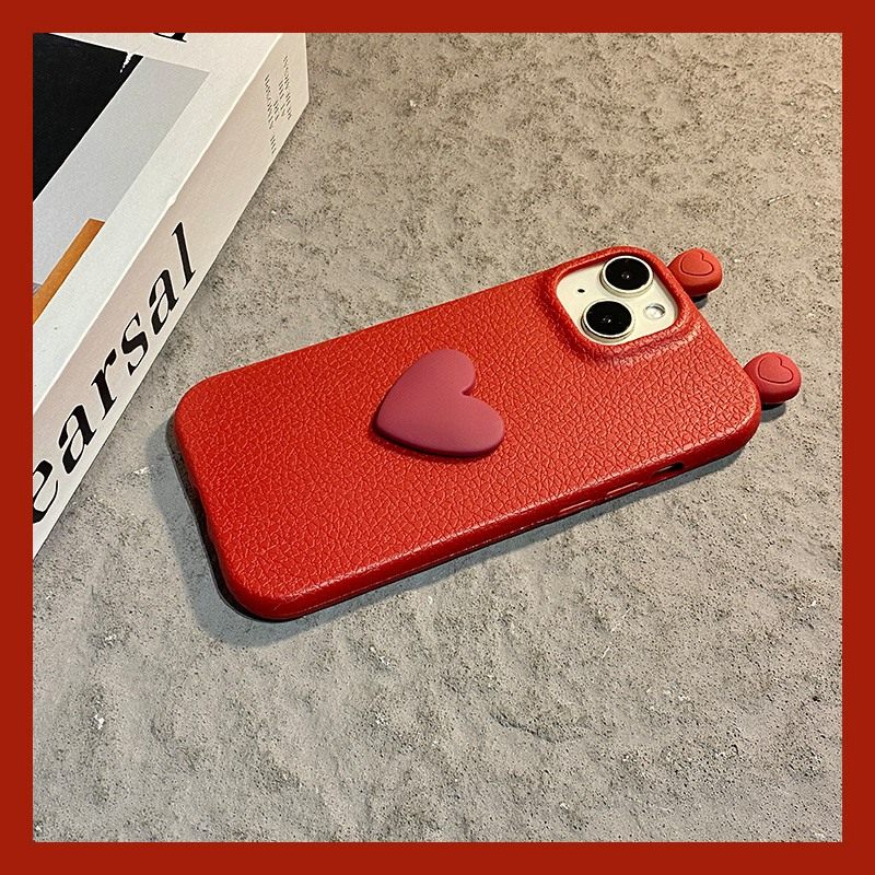 手机壳仿皮皮纹ins风新年红色立