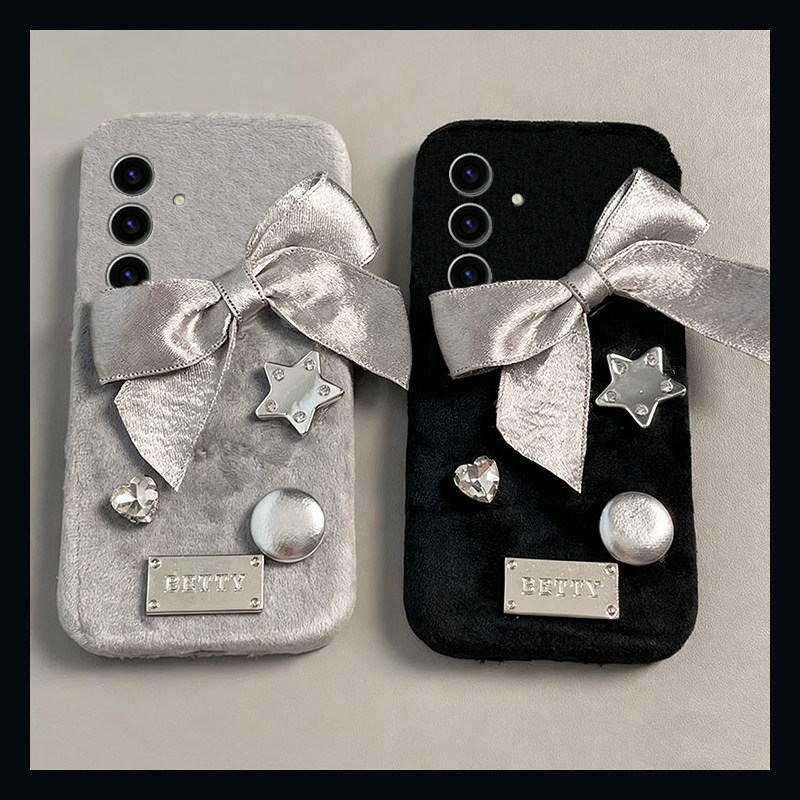 ins风星星蝴蝶结适用三星s25edge手机壳s24plus爱心s23+十s22银色s21fe立体s20ultra毛绒s10秋冬s9/s8/note20