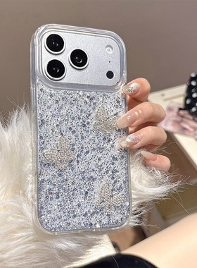 立体水钻蝴蝶适用小米红米note15pro+手机壳noto14亮片闪粉13日韩12turbo韩系11tpor滴胶10高级感十9/8/redmi