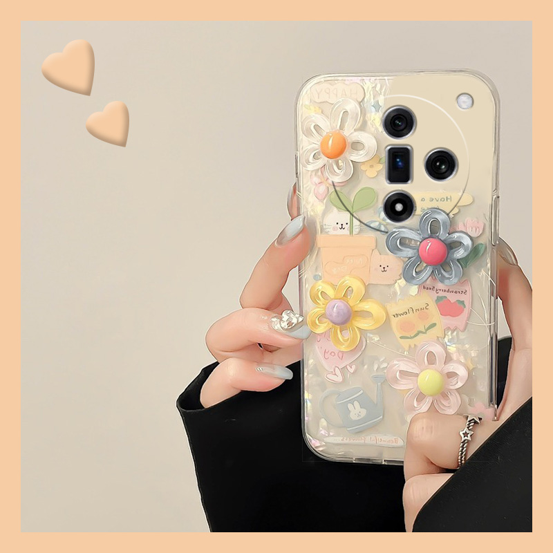 ins立体花朵兔子适用oppofindx7手机壳findx6pro透明x7ultra可爱oppo夏日0ppo小众0pp0彩色仙气少女硅胶软壳