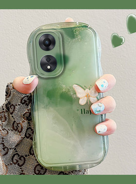 绿色晕染蝴蝶适用oppoa3pro手机壳r15梦境版r15x夏天r17高级感a1硅胶a2x软壳a7x韩系a8小众a31女a9/oppo/a11x
