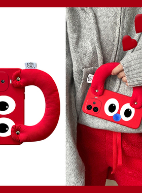 红色大眼睛适用vivoiqooz9x手机壳iqooz9turbo腕带z8x液态z7i立体z6x卡通z5新年z3硅胶vivo手提iq00搞怪过年p