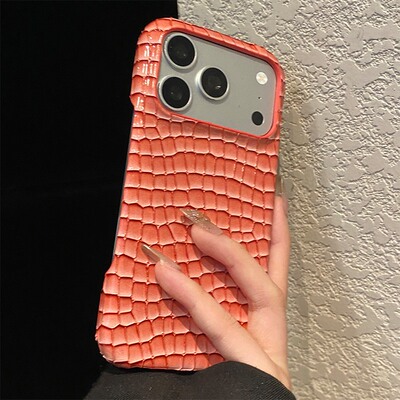 手机壳仿皮皮纹奢华粉色小格子鳄