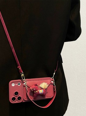 红色小马卡包适用华为mate80promax手机壳meta70pro+马年m60斜挎50e挂绳40rs保时捷设计30epor软20x十huawei