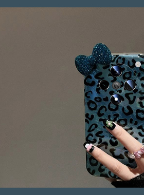 蓝色满屏豹纹适用oppofindx8手机壳真我x50pro日韩k12x立体x7水钻realme蝴蝶结findx6pro小众ultra硅胶x5/x3