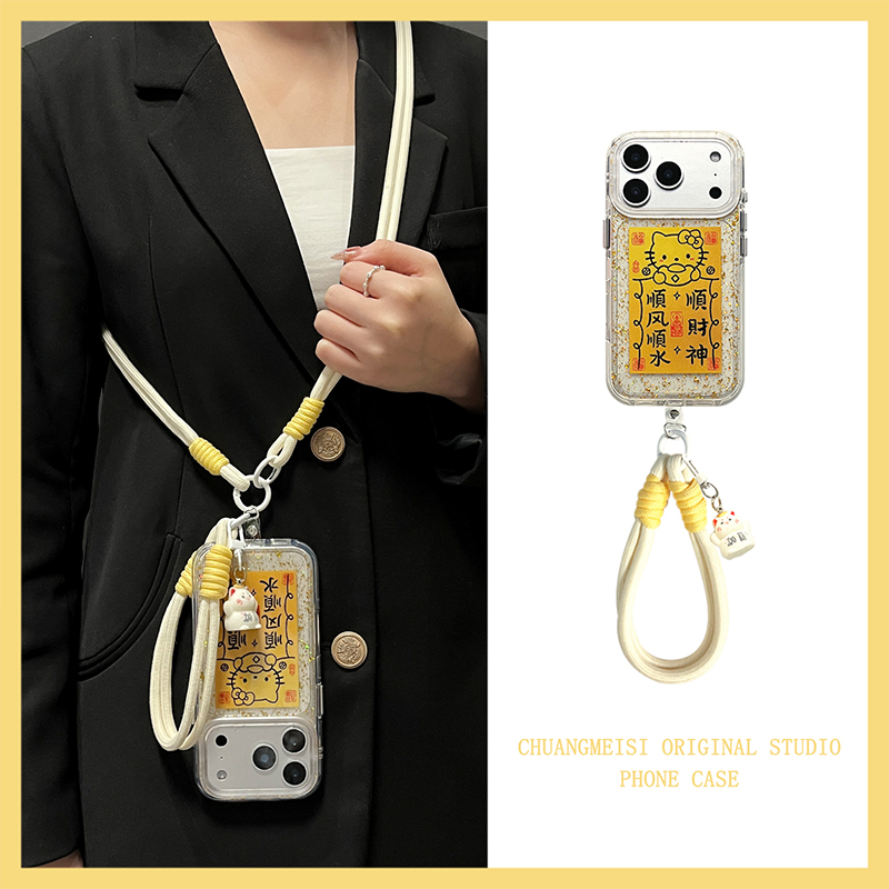 顺财神凯蒂猫适用opporeno14pro手机壳reon13斜挎12可背带11滴胶10新年9挂绳8卡通7se斜跨6por硅胶5k透明0ppo