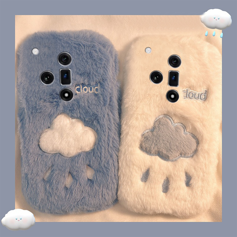 ins风刺绣云朵适用oppofindx8手机壳真我x50pro下雨天k12x毛茸茸x7毛绒绒realme秋冬季findx6pro/ultra/x5/x3