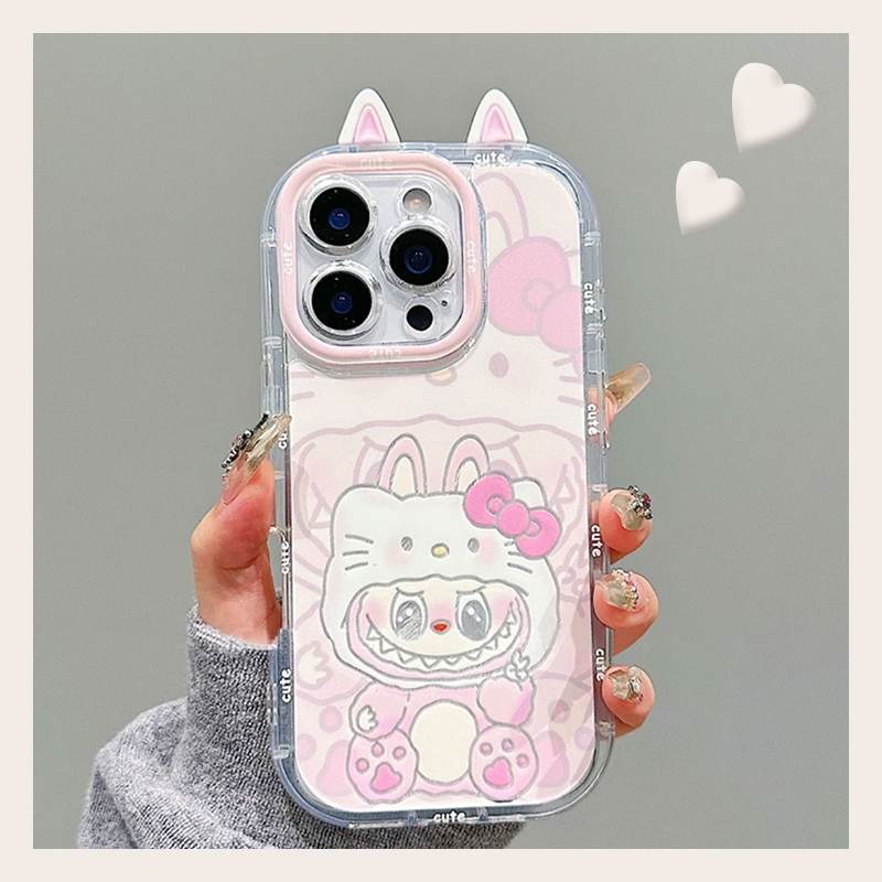 拉布布kt猫适用苹果16promax手机壳华为pura70荣耀400pro小米15立体vivos30耳朵opporeno14粉色x200硅胶卡通p