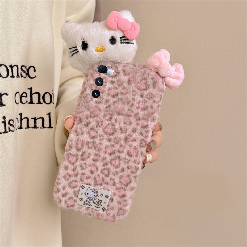 粉色豹纹kt猫适用小米mixfold4手机壳mixfold3蝴蝶结mixfold2折叠屏mixflip立体mi秋冬季毛绒毛茸茸卡通可爱