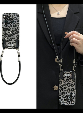 黑色豹纹适用oppo一加12手机壳ace3斜挎2pro可背带2v高级感11小众9rt新款8t硅胶7tpro日韩6t/1+oneplus透明软