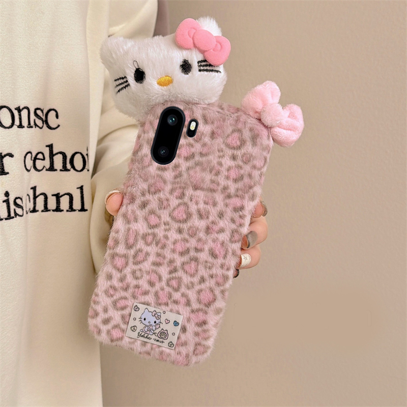 粉色豹纹kt猫适用oppo一加ace6手机壳ace5至尊版1+15秋冬13毛绒12蝴蝶结11pro卡通10/9rt/ace3v/2v/1+oneplus