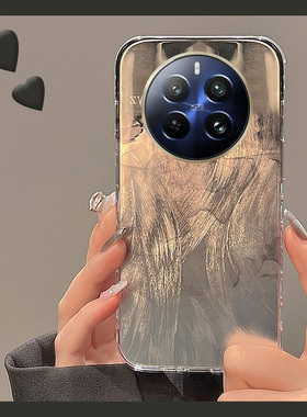 黑色渐变晕染适用oppo真我12手机壳12pro高级感12pro+羽纱气质realme十por硅胶软壳小众个性创意网红少女新款