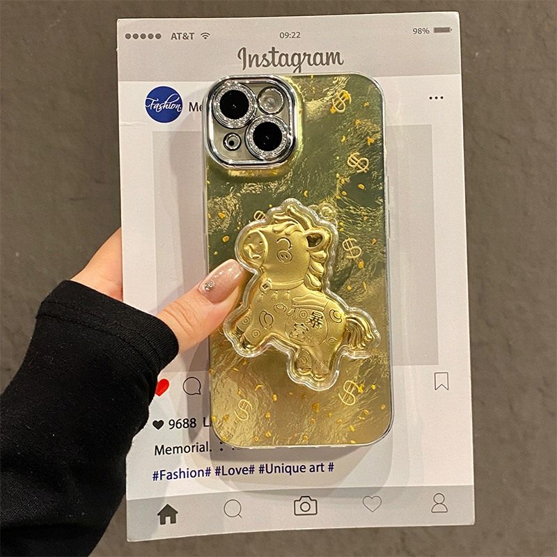 手机壳硅胶冰川纹新年金箔2026马