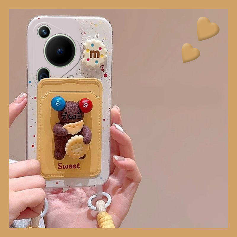 可爱小熊适用华为pura70pro手机壳p60art立体p50e黄色p40por+十p30卡包p20卡套p10plus挂绳p9硅胶卡通手提女p