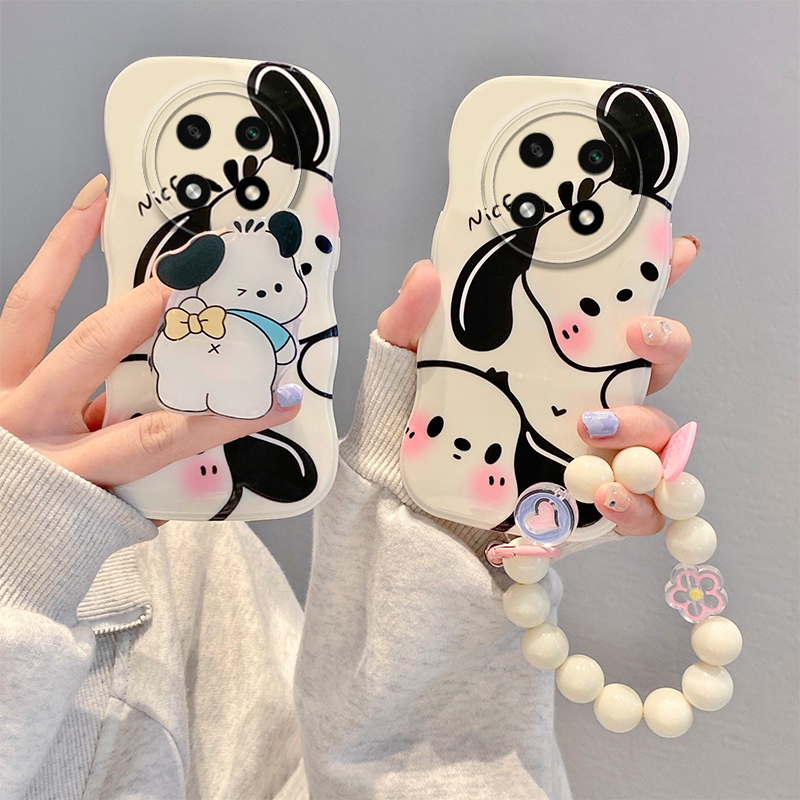 手机壳可爱卡通帕恰狗波浪边带手链支架
