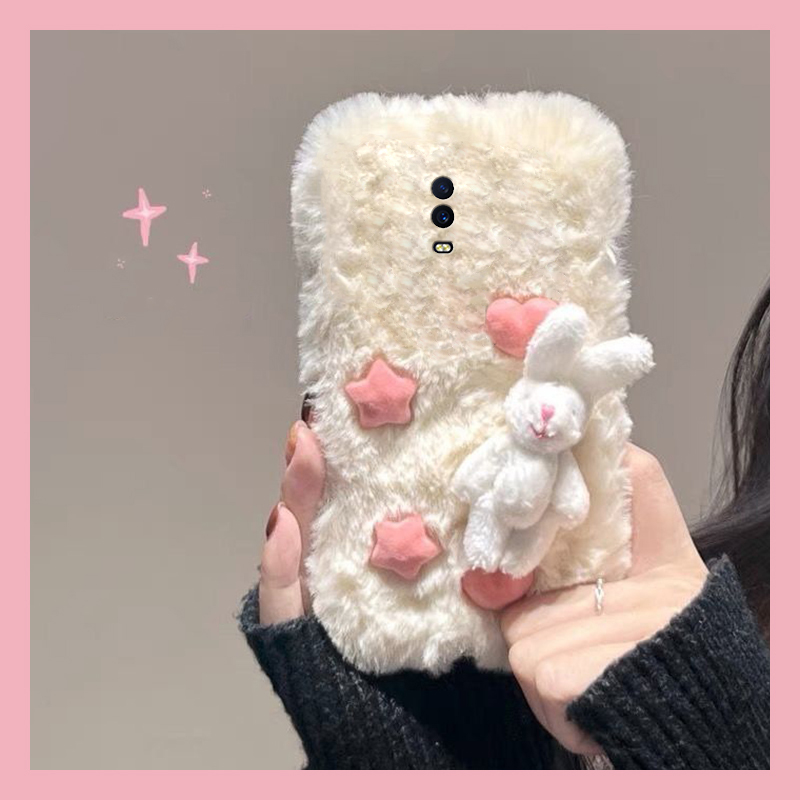 星星爱心兔子适用oppor17pro手机壳r15x梦境版r11splus立体r9s卡通r7plus秋冬季r17毛绒oppo毛茸茸0pp0可爱软