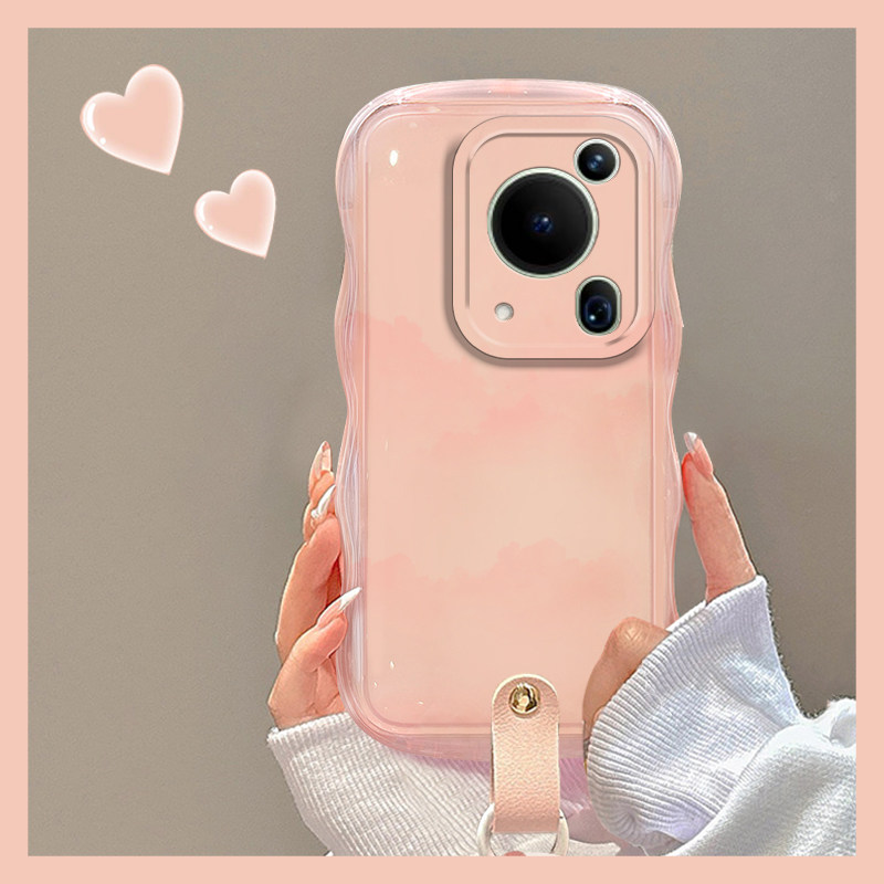 粉色晕染渐变适用华为pura70ultra手机壳p60art挂绳p50pro手提p40温柔p30简约p20+十p50e日韩p7o硅胶p6o少女p