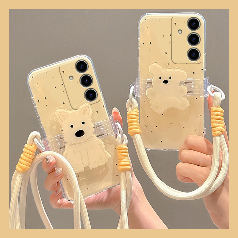 泼墨小熊小狗适用三星s24plus手机壳s23+十s22立体s21fe支架s20ultra可爱s10斜挎s9可背带s8硅胶note20galaxy