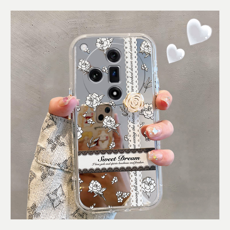 高级感镜子镜面立体山茶花手机壳