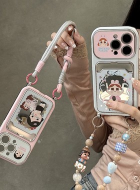 可爱丑萌哭娃卡包适用小米红米note13pro手机壳noto12turbo电镀k80镜面k70卡套k60por插卡redmi挂绳皮纹仿皮p