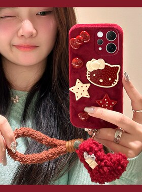 红色星星kt猫适用vivos50手机壳s50promini挂件迷你挂绳五十毛绒绒vivi硅胶vivo秋冬季保暖全包防摔卡通手提p