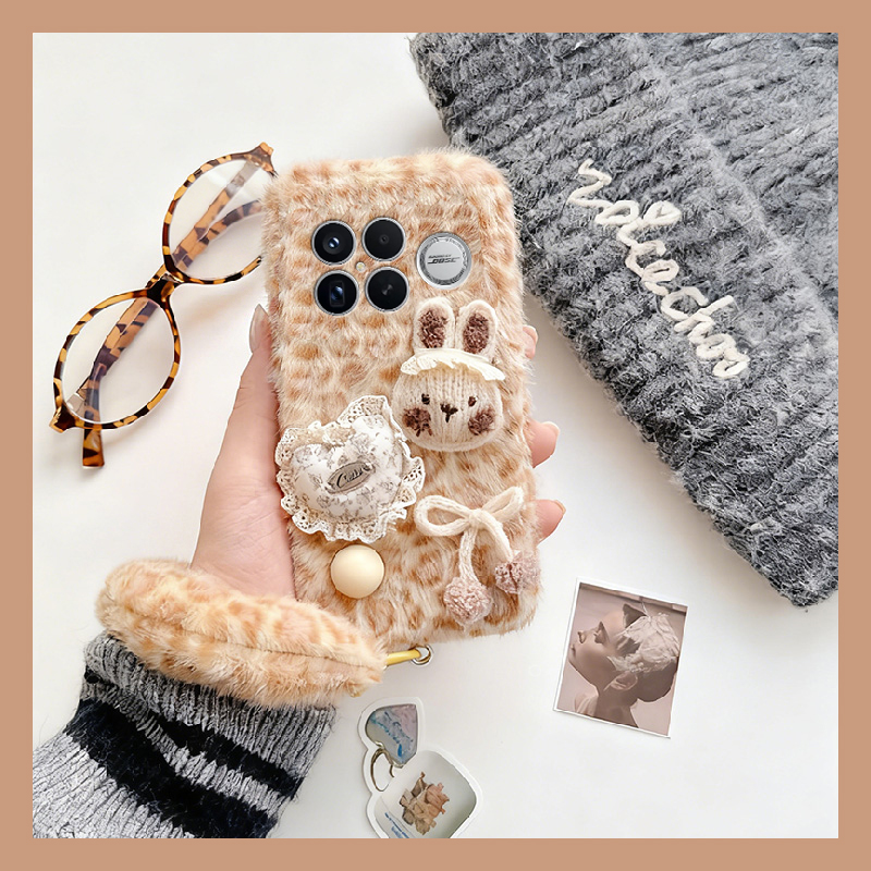 蕾丝爱心兔子适用小米红米k90promax手机壳k80秋冬季k70pro毛绒k60e至尊版k50手提绳turbo4软3/k40s/k30i/12x
