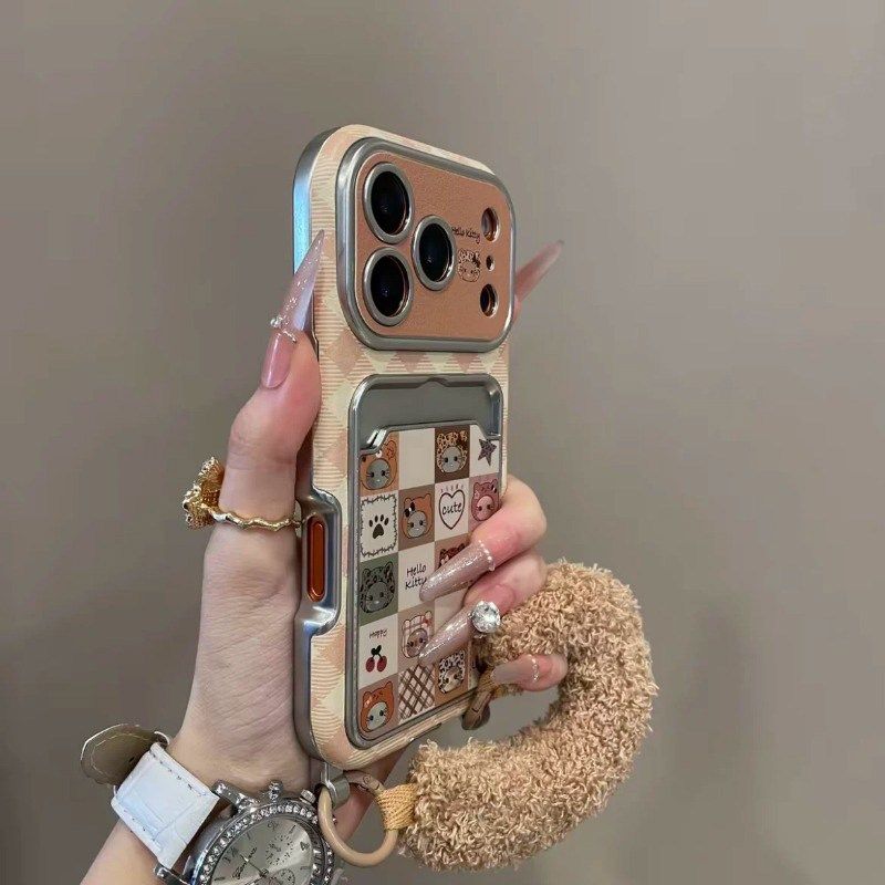 格子爱心凯蒂猫卡包适用苹果17promax手机壳iphone16plus手腕带15毛绒14pro立体13卡套12电镀11可爱por插卡软,3C数码配件,手机保护套/壳,淘宝优惠券,粉丝福利购,淘宝优惠卷