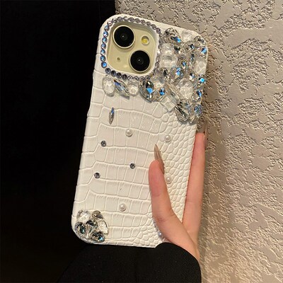 手机壳仿皮皮纹白色格子鳄鱼纹奢