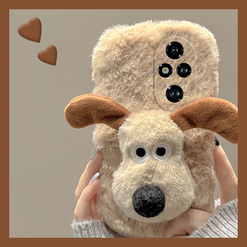 棕色狗狗适用华为荣耀200lite手机壳honor100pro立体90gt可爱80卡通70毛毛60se毛绒绒v40i+x50十x40i硅胶秋冬