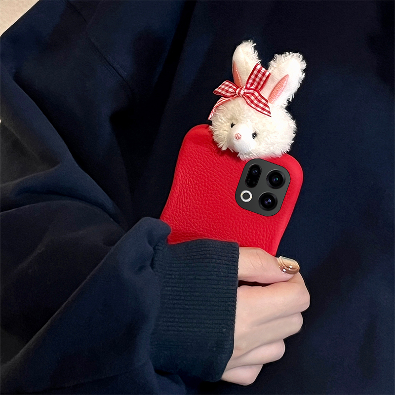 毛绒蝴蝶结兔子适用oppofindx9plus手机壳fondx8pro立体x7红色k12plus可爱k10x皮纹k9s卡通k7x真我q3s/q2/v23