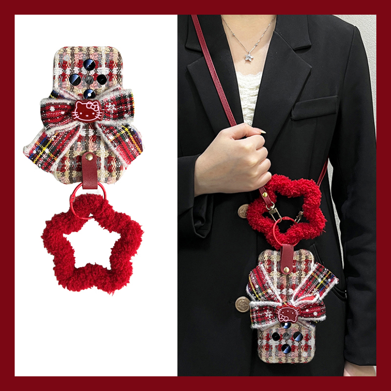 kt猫蝴蝶结适用oppofindx8手机壳真我x50pro新年k12x斜挎x7可背带realme圣诞findx6pro女ultra硅胶x5/x3/k10