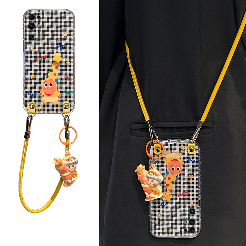 可爱星星人格子适用华为荣耀30pro+手机壳30s斜挎v30可背带x30i挂件畅玩30plus手提绳x20se软x10max/play4t/3