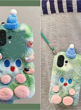 绿色帽子小怪兽适用vivos30promini手机壳s20斜挎s19pro可背s17t秋冬季s16e卡通t1毛绒s15硅胶s12s10s9s7s1
