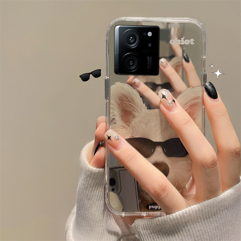 手机壳镜面墨镜自拍小狗可爱趣味卡通女