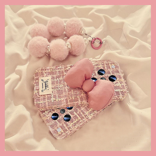 粉色蝴蝶结适用oppofindx8手机壳真我x50pro毛球k12x挂链x7日韩realme毛绒findx6pro秋冬ultra硅胶x5 k10