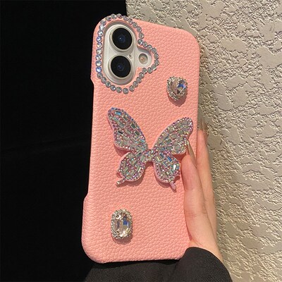 手机壳仿皮皮纹粉色磨砂荔枝纹立