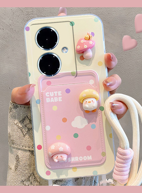 彩色波点适用vivoy200gt手机壳y100t立体y200i蘑菇y77e卡包y97卡套y93s插卡y53硅胶vivo/y35y33y76挂绳粉色女