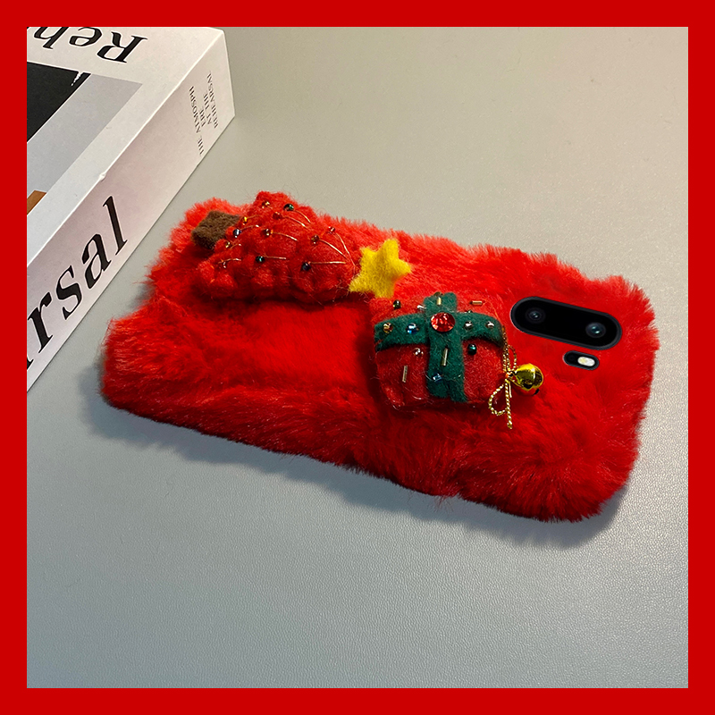 ins风红色圣诞树适用oppo一加ace6手机壳ace5至尊版1+15毛绒13秋冬季12保暖11pr软10/9rt/ace3v/2v/1+oneplus