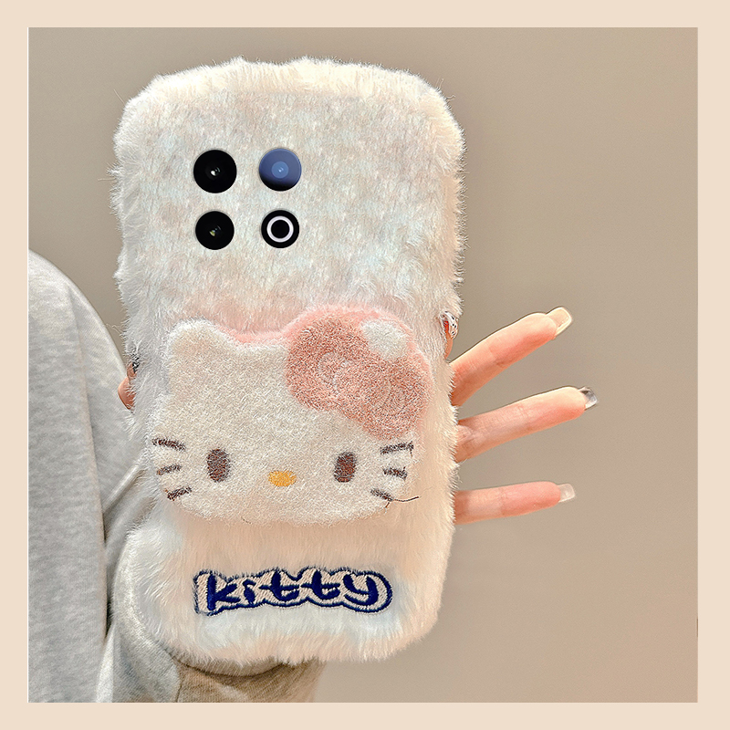 可爱呆萌kt猫适用vivoiqooz10x手机壳iqooz9turbo立体z8x凯蒂猫z7i秋冬季z6x毛绒z5卡通u5x爱酷u3x/iq00/vivo