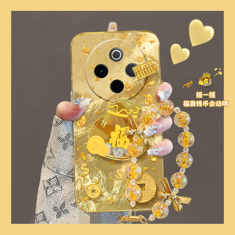 2025金币福袋适用vivoy300i手机壳y200gt立体y100t金色y200i挂链y77e简约y97手提y93s硅胶y53新年vivo/y35y33