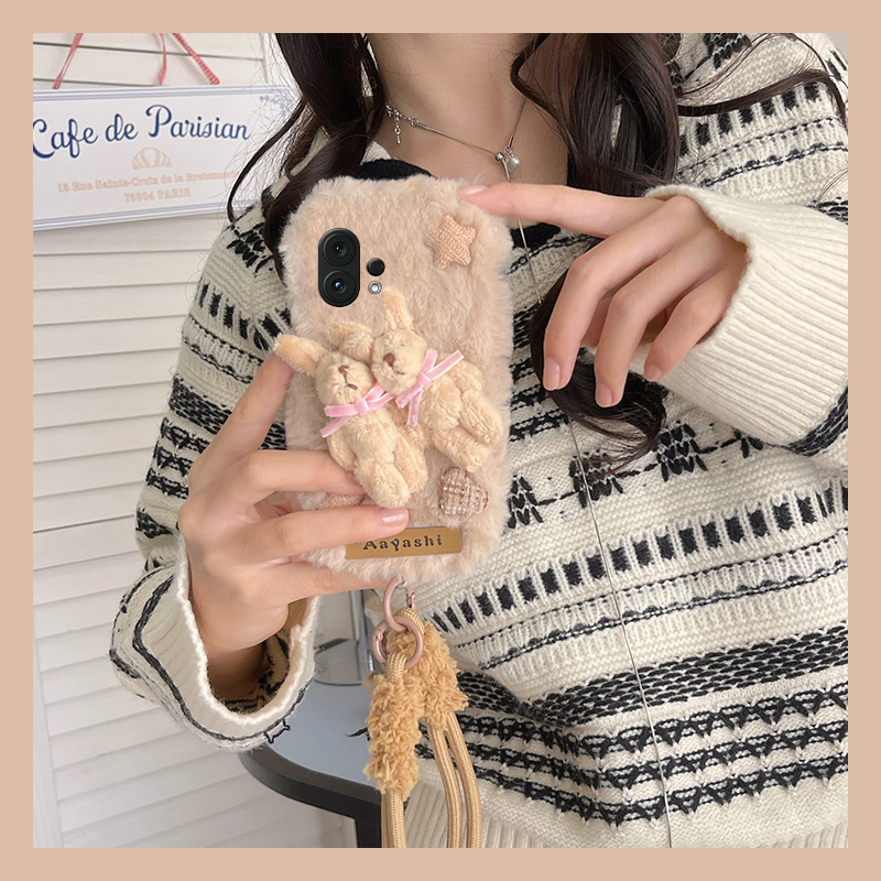 星星爱心兔子适用vivos30promini手机壳s20立体s19pro挂绳s17t秋冬季s16e毛绒t1卡通s15s12s10s9s7s1可爱暖手