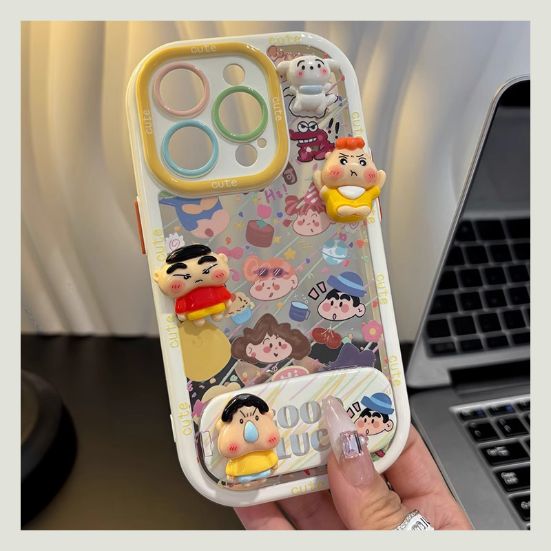 满屏蜡笔小新适用opporeno14pro手机壳reon13立体12公仔11por+镜子10支架9可爱8卡通7se镜面6硅胶5k十呆萌软p