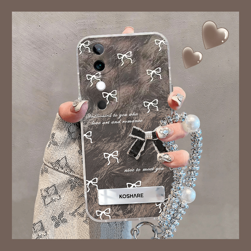 黑白蝴蝶结适用vivos20手机壳s19pro立体s17t支架s16e挂链t1高级感s15日韩s12手提s10轻奢s9硅胶s7小众s1新款