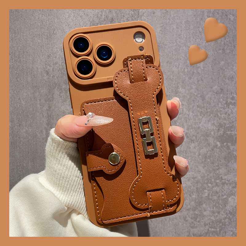 棕色手腕带卡包适用苹果17air手机壳iphone16e零钱包15promax斜挎14plus可背带13简约12软11/8/xrmax/7xs/6sp
