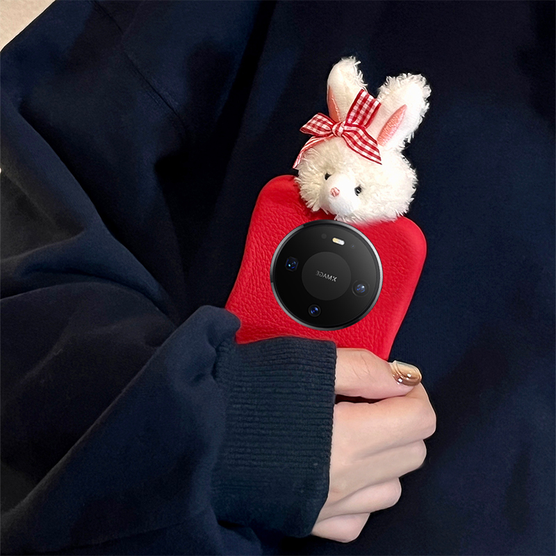 毛绒蝴蝶结兔子适用华为mate80promax手机壳mete70pro+立体m60红色50e可爱40皮纹30epor仿皮十卡通huawei秋冬